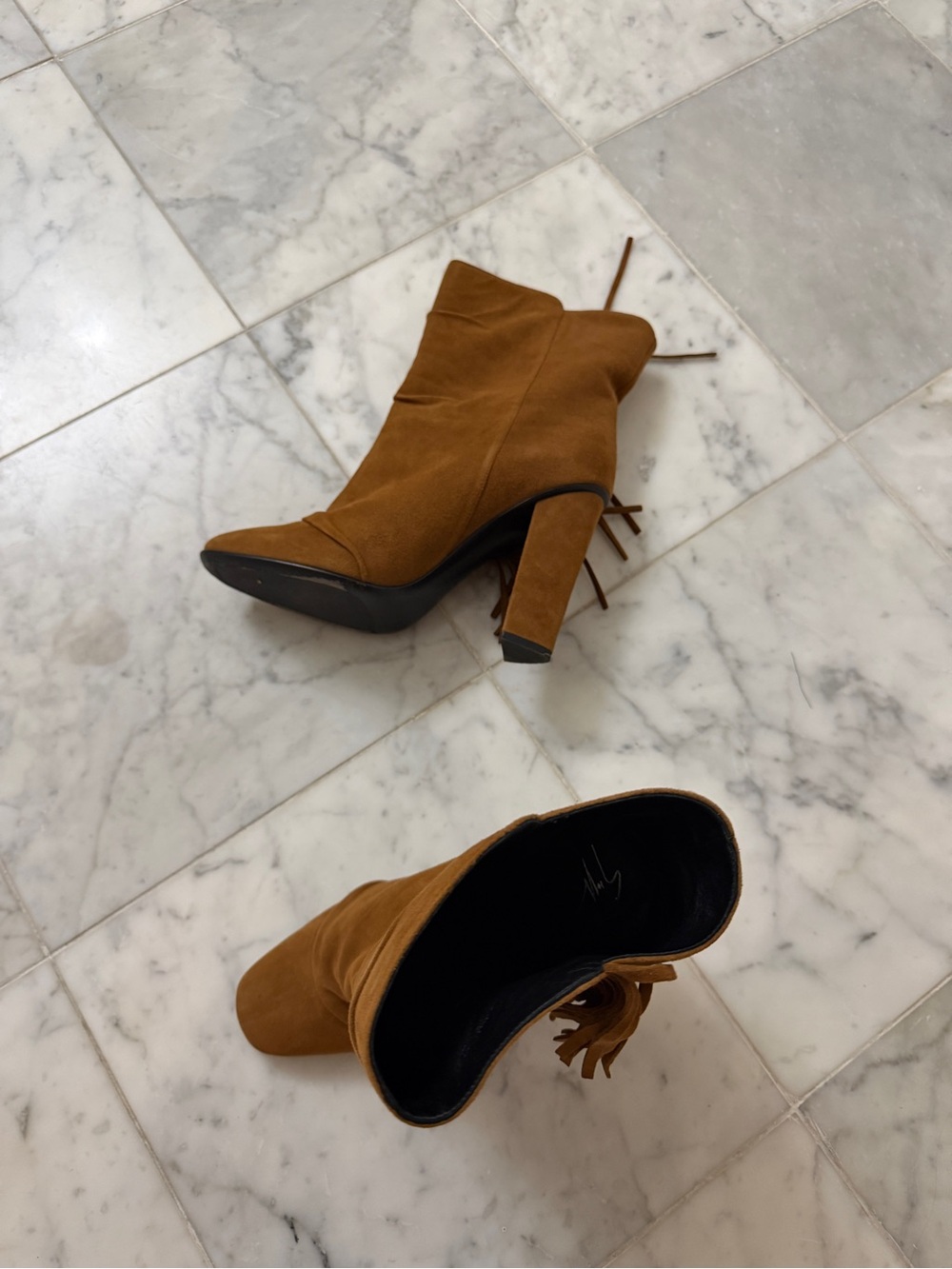 Giuseppe Zanotti Brown Suede High Block Heel Ankle Boots